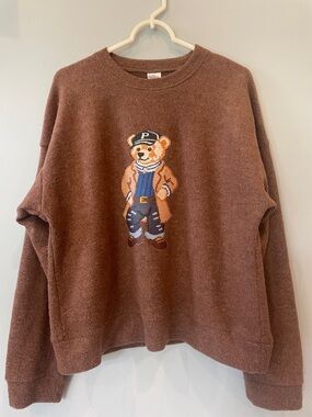 Brown Bear Knit Crewneck Sweater - oversized look like new